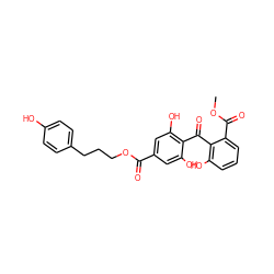 COC(=O)c1cccc(O)c1C(=O)c1c(O)cc(C(=O)OCCCc2ccc(O)cc2)cc1O ZINC000013760684