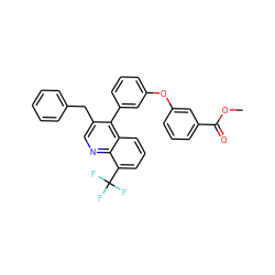 COC(=O)c1cccc(Oc2cccc(-c3c(Cc4ccccc4)cnc4c(C(F)(F)F)cccc34)c2)c1 ZINC000040401563