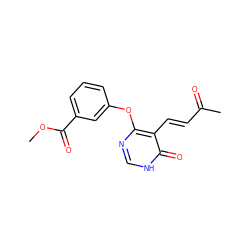 COC(=O)c1cccc(Oc2nc[nH]c(=O)c2/C=C/C(C)=O)c1 ZINC000072177726