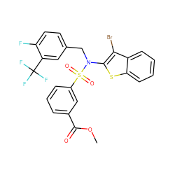 COC(=O)c1cccc(S(=O)(=O)N(Cc2ccc(F)c(C(F)(F)F)c2)c2sc3ccccc3c2Br)c1 ZINC000115230571