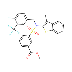 COC(=O)c1cccc(S(=O)(=O)N(Cc2ccc(F)c(C(F)(F)F)c2)c2sc3ccccc3c2C)c1 ZINC000220113978