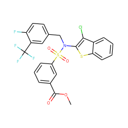 COC(=O)c1cccc(S(=O)(=O)N(Cc2ccc(F)c(C(F)(F)F)c2)c2sc3ccccc3c2Cl)c1 ZINC000115230768