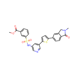 COC(=O)c1cccc(S(=O)(=O)Nc2cncc(-c3ccc(-c4ccc5c(c4)CN(C)C5=O)s3)c2)c1 ZINC000145692885