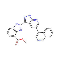 COC(=O)c1cccc2[nH]c(-c3n[nH]c4ncc(-c5cncc6ccccc56)cc34)nc12 ZINC000028950078