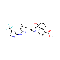 COC(=O)c1cccc2c1CCC[C@@]2(O)c1ncc(-c2cc(C)cc(Nc3cc(C(F)(F)F)ccn3)n2)s1 ZINC000169704396