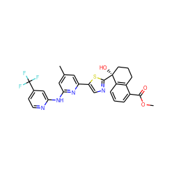 COC(=O)c1cccc2c1CCC[C@]2(O)c1ncc(-c2cc(C)cc(Nc3cc(C(F)(F)F)ccn3)n2)s1 ZINC000169704395