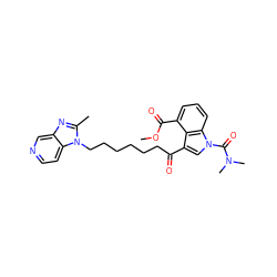 COC(=O)c1cccc2c1c(C(=O)CCCCCCn1c(C)nc3cnccc31)cn2C(=O)N(C)C ZINC000013776672