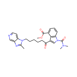 COC(=O)c1cccc2c1c(C(=O)CCCCCn1c(C)nc3cnccc31)cn2C(=O)N(C)C ZINC000013776670