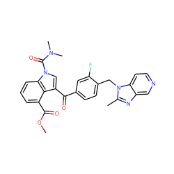 COC(=O)c1cccc2c1c(C(=O)c1ccc(Cn3c(C)nc4cnccc43)c(F)c1)cn2C(=O)N(C)C ZINC000013776663