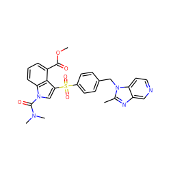 COC(=O)c1cccc2c1c(S(=O)(=O)c1ccc(Cn3c(C)nc4cnccc43)cc1)cn2C(=O)N(C)C ZINC000028010725