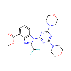 COC(=O)c1cccc2c1nc(C(F)F)n2-c1nc(N2CCOCC2)nc(N2CCOCC2)n1 ZINC000073138404