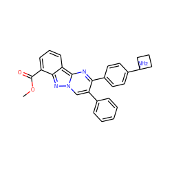 COC(=O)c1cccc2c1nn1cc(-c3ccccc3)c(-c3ccc(C4(N)CCC4)cc3)nc21 ZINC000143451319
