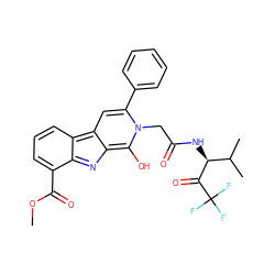 COC(=O)c1cccc2c3cc(-c4ccccc4)n(CC(=O)N[C@H](C(=O)C(F)(F)F)C(C)C)c(O)c-3nc12 ZINC000100729509