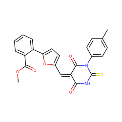 COC(=O)c1ccccc1-c1ccc(/C=C2/C(=O)NC(=S)N(c3ccc(C)cc3)C2=O)o1 ZINC000033334142