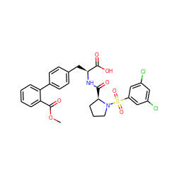 COC(=O)c1ccccc1-c1ccc(C[C@H](NC(=O)[C@@H]2CCCN2S(=O)(=O)c2cc(Cl)cc(Cl)c2)C(=O)O)cc1 ZINC000026649620