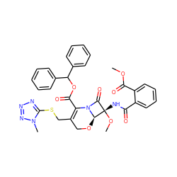 COC(=O)c1ccccc1C(=O)N[C@]1(OC)C(=O)N2C(C(=O)OC(c3ccccc3)c3ccccc3)=C(CSc3nnnn3C)CO[C@@H]21 ZINC000026469825