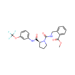 COC(=O)c1ccccc1CNC(=O)N1CCC[C@H]1C(=O)Nc1cccc(OC(F)(F)F)c1 ZINC000584905295