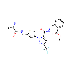 COC(=O)c1ccccc1CNC(=O)c1cc(C(F)(F)F)nn1-c1csc(CNC(=O)[C@H](C)N)c1 ZINC000040891577