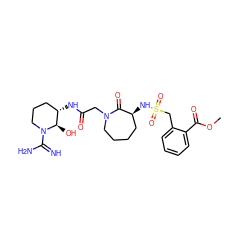 COC(=O)c1ccccc1CS(=O)(=O)N[C@H]1CCCCN(CC(=O)N[C@H]2CCCN(C(=N)N)[C@@H]2O)C1=O ZINC000027205944