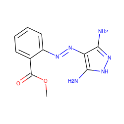 COC(=O)c1ccccc1N=Nc1c(N)n[nH]c1N ZINC000254488292