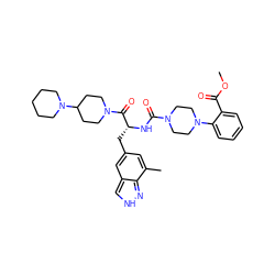 COC(=O)c1ccccc1N1CCN(C(=O)N[C@H](Cc2cc(C)c3n[nH]cc3c2)C(=O)N2CCC(N3CCCCC3)CC2)CC1 ZINC000653706332