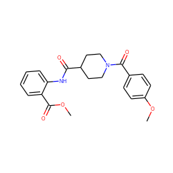 COC(=O)c1ccccc1NC(=O)C1CCN(C(=O)c2ccc(OC)cc2)CC1 ZINC000004704863