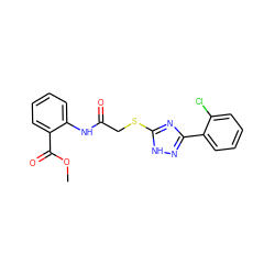 COC(=O)c1ccccc1NC(=O)CSc1nc(-c2ccccc2Cl)n[nH]1 ZINC000017877097