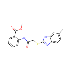 COC(=O)c1ccccc1NC(=O)CSc1nc2ccc(C)cc2[nH]1 ZINC000001279528