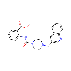 COC(=O)c1ccccc1NC(=O)N1CCN(Cc2cnc3ccccc3c2)CC1 ZINC000035932715