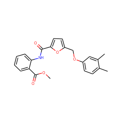 COC(=O)c1ccccc1NC(=O)c1ccc(COc2ccc(C)c(C)c2)o1 ZINC000001083486