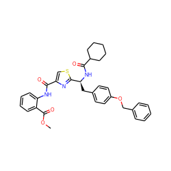 COC(=O)c1ccccc1NC(=O)c1csc([C@H](Cc2ccc(OCc3ccccc3)cc2)NC(=O)C2CCCCC2)n1 ZINC000096285475