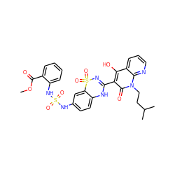 COC(=O)c1ccccc1NS(=O)(=O)Nc1ccc2c(c1)S(=O)(=O)N=C(c1c(O)c3cccnc3n(CCC(C)C)c1=O)N2 ZINC000150539086