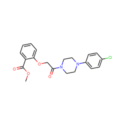COC(=O)c1ccccc1OCC(=O)N1CCN(c2ccc(Cl)cc2)CC1 ZINC000000984239