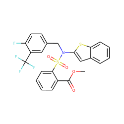 COC(=O)c1ccccc1S(=O)(=O)N(Cc1ccc(F)c(C(F)(F)F)c1)c1cc2ccccc2s1 ZINC000115233755