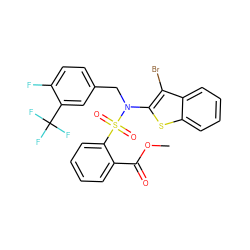 COC(=O)c1ccccc1S(=O)(=O)N(Cc1ccc(F)c(C(F)(F)F)c1)c1sc2ccccc2c1Br ZINC000115231422