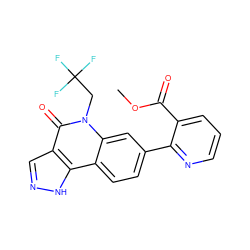 COC(=O)c1cccnc1-c1ccc2c3[nH]ncc3c(=O)n(CC(F)(F)F)c2c1 ZINC000220102920