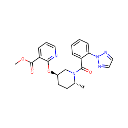 COC(=O)c1cccnc1O[C@@H]1CC[C@@H](C)N(C(=O)c2ccccc2-n2nccn2)C1 ZINC001772630407