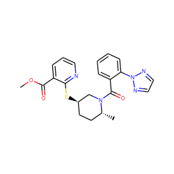 COC(=O)c1cccnc1S[C@@H]1CC[C@@H](C)N(C(=O)c2ccccc2-n2nccn2)C1 ZINC001772590712