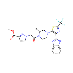 COC(=O)c1ccn(CC(=O)N2CCN(c3sc(C(F)(F)F)nc3-c3nc4ccccc4[nH]3)C[C@H]2C)n1 ZINC001772656416