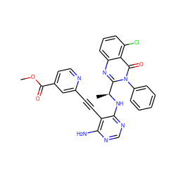 COC(=O)c1ccnc(C#Cc2c(N)ncnc2N[C@@H](C)c2nc3cccc(Cl)c3c(=O)n2-c2ccccc2)c1 ZINC000219117651