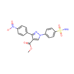 COC(=O)c1cn(-c2ccc(S(N)(=O)=O)cc2)nc1-c1ccc([N+](=O)[O-])cc1 ZINC000103248258