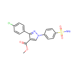 COC(=O)c1cn(-c2ccc(S(N)(=O)=O)cc2)nc1-c1ccc(Cl)cc1 ZINC000103248256