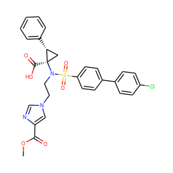 COC(=O)c1cn(CCN([C@]2(C(=O)O)C[C@H]2c2ccccc2)S(=O)(=O)c2ccc(-c3ccc(Cl)cc3)cc2)cn1 ZINC000044352022