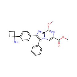 COC(=O)c1cn2c(-c3ccccc3)c(-c3ccc(C4(N)CCC4)cc3)nc2c(OC)n1 ZINC000205132230