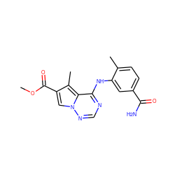 COC(=O)c1cn2ncnc(Nc3cc(C(N)=O)ccc3C)c2c1C ZINC000014974197