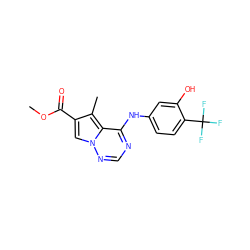 COC(=O)c1cn2ncnc(Nc3ccc(C(F)(F)F)c(O)c3)c2c1C ZINC000028131300