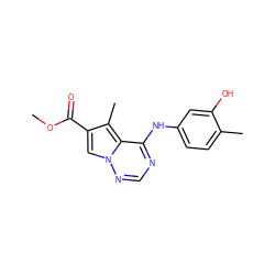 COC(=O)c1cn2ncnc(Nc3ccc(C)c(O)c3)c2c1C ZINC000028122466