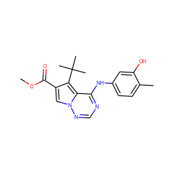 COC(=O)c1cn2ncnc(Nc3ccc(C)c(O)c3)c2c1C(C)(C)C ZINC000028331397