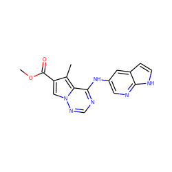 COC(=O)c1cn2ncnc(Nc3cnc4[nH]ccc4c3)c2c1C ZINC000029048051