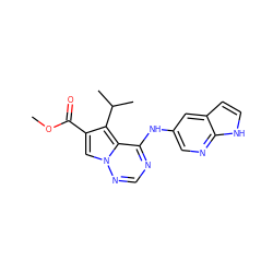 COC(=O)c1cn2ncnc(Nc3cnc4[nH]ccc4c3)c2c1C(C)C ZINC000029047950